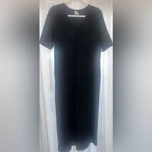 Peruvian Connection Pima Cotton black V neck maxi dress short sleeves medium